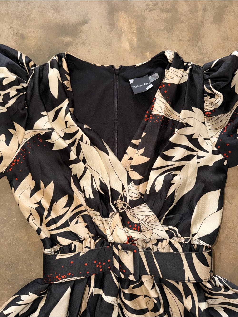 Maison Tara Floral Belted Puff Sleeve Midi Dress NWT Size 8 - Picture 2 of 14